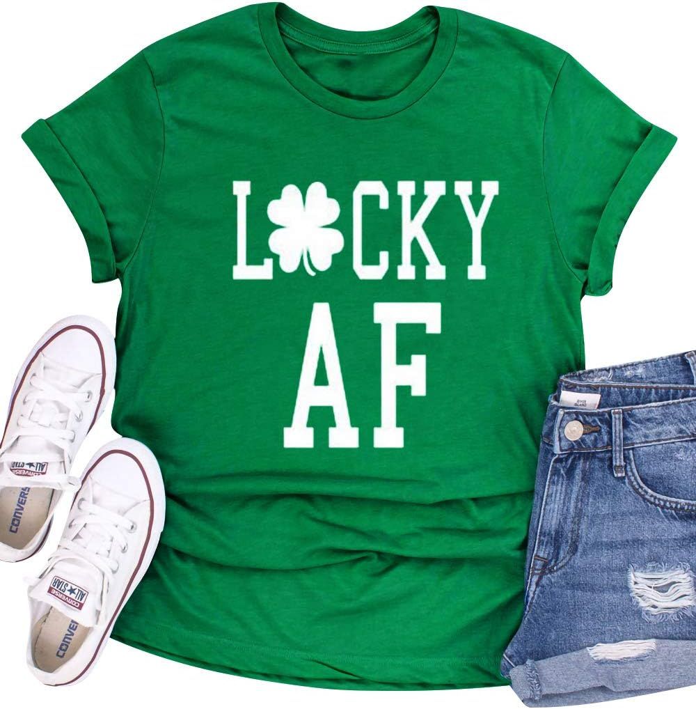 Lucky AF St Patrick's Day Cute T-Shirt Women's Lucky Shamrock Graphic Tees Short Sleeve Clover To... | Amazon (US)