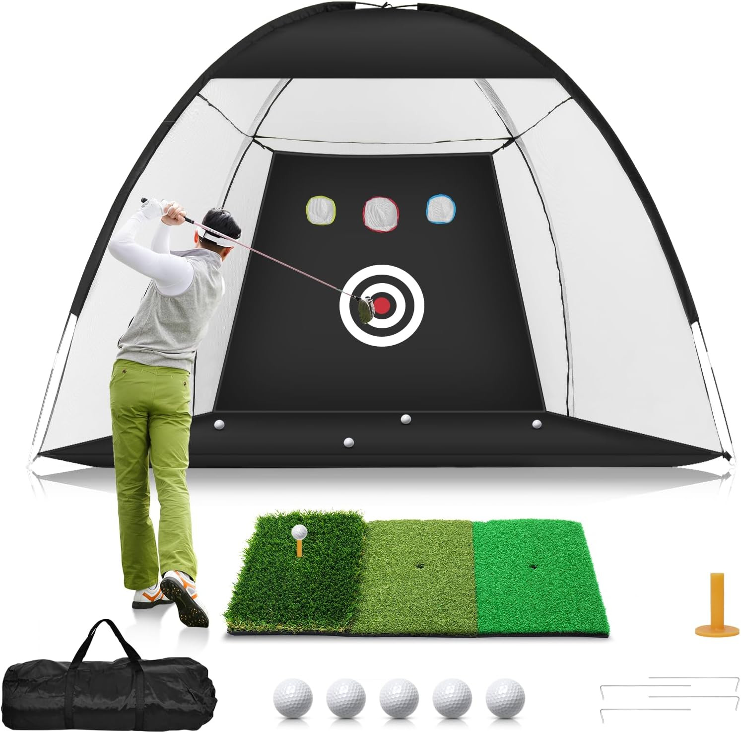 Golf Net, 10x7ft Golf Practice Net with Tri-Turf Golf Mat, All in 1 Home Golf Hitting Aid Nets fo... | Amazon (US)