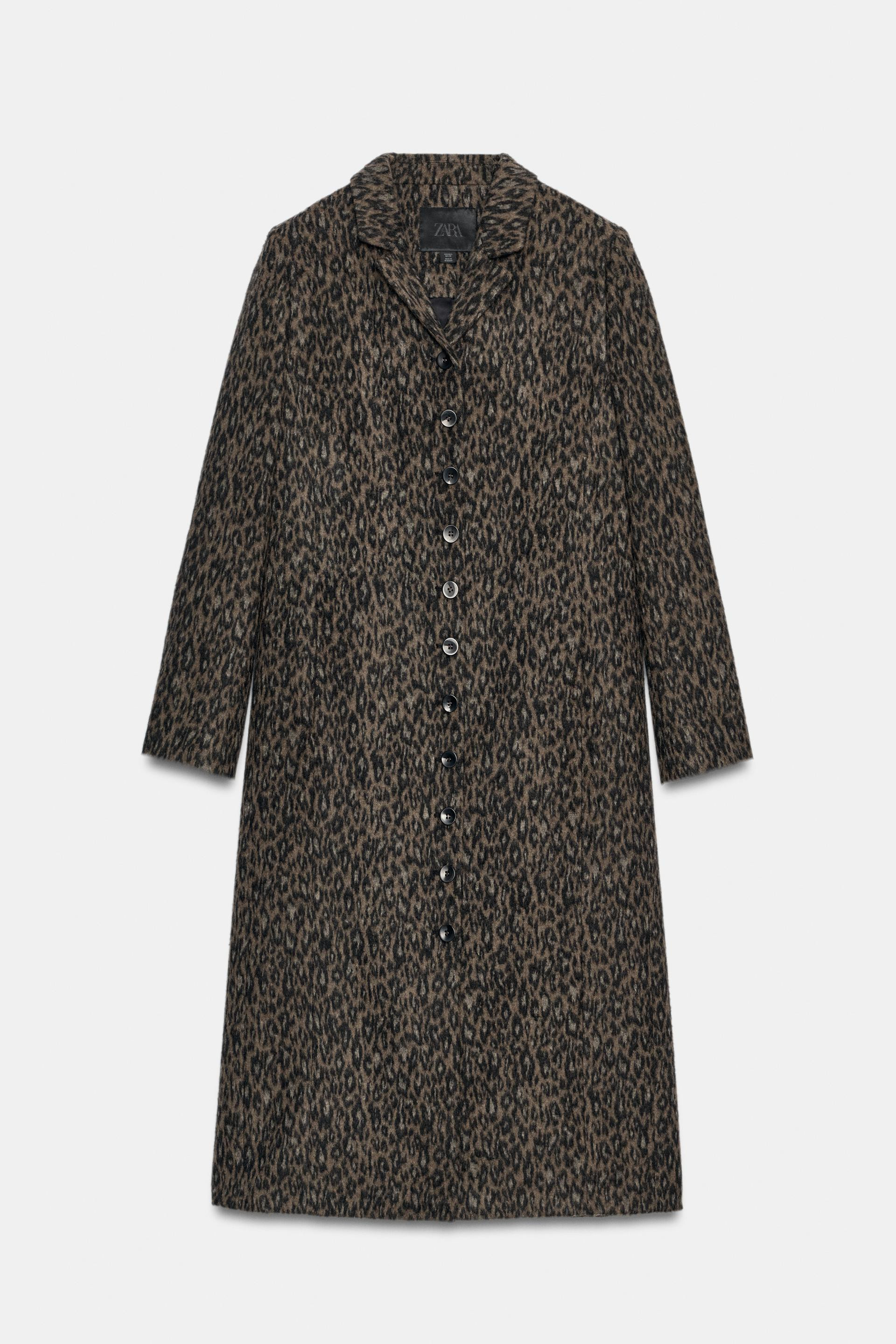 Zara - Animal Print Long Coat Zw Collection - Leopard / Taupe Brown - L - Woman | Zara US