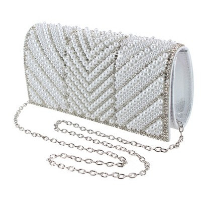 CTM Women's Synthetic Rhinestone and Pearl Evening Clutch Handbag, Silver | Target
