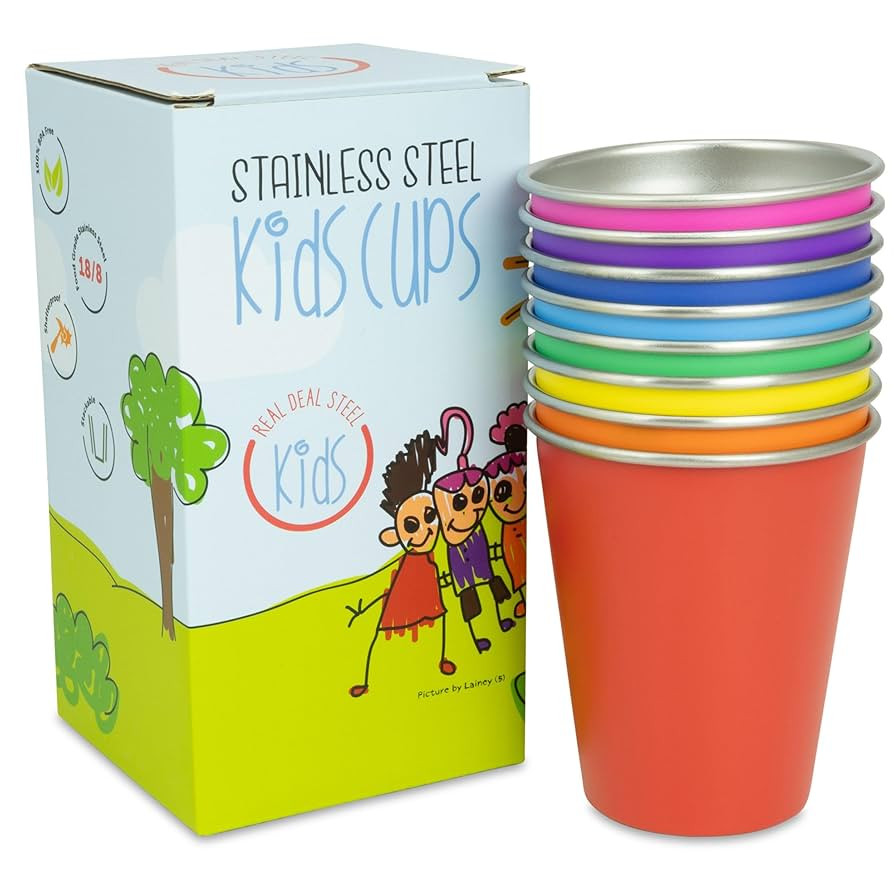 Stainless Steel Kids Cups - Set of 8 Rainbow Colored Metal Cups for Children and Toddlers, Premiu... | Amazon (US)