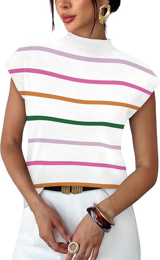 Sampeel Womens Short Sleeve Sweater Mock Neck Summer Top Dressy Casual Basic Knit Pullover Shirt | Amazon (US)