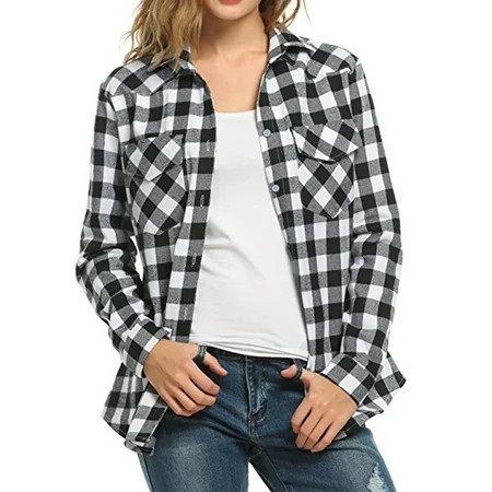 MPWEGNP Plaid Shirts for Women Long Sleeve Button Down Christmas Fall Jacket White S | Walmart (US)