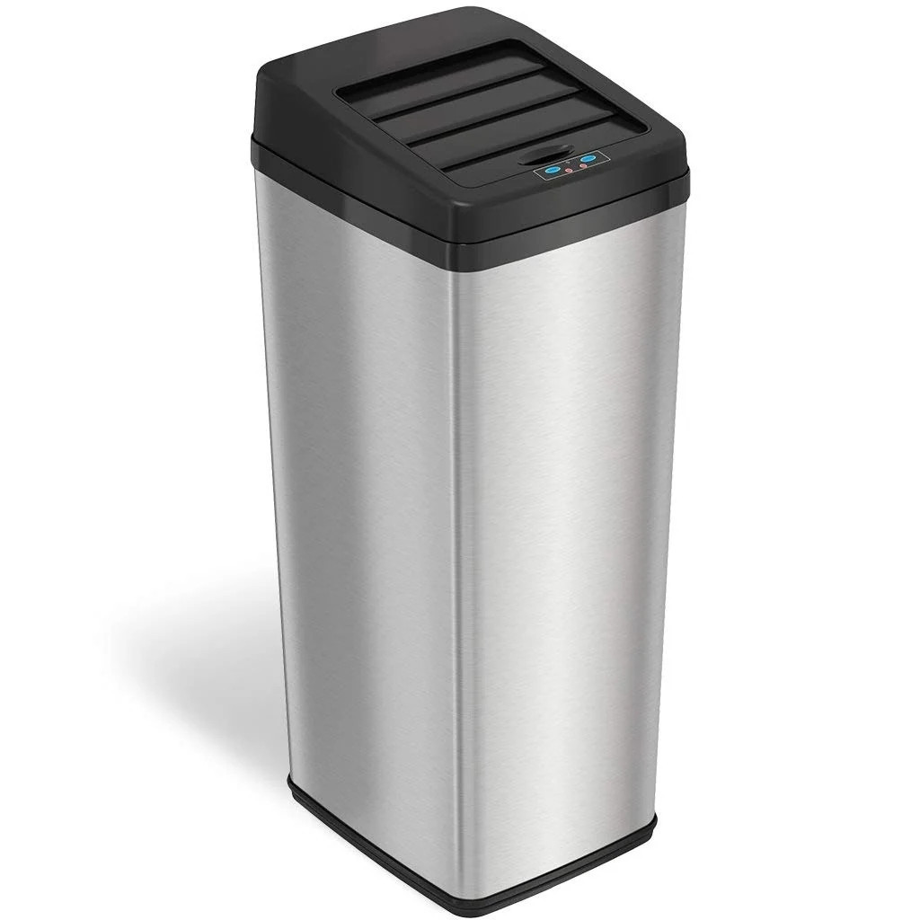 iTouchless Automatic Sliding-lid 14-gallon Stainless Steel Touchless Trashcan | Bed Bath & Beyond