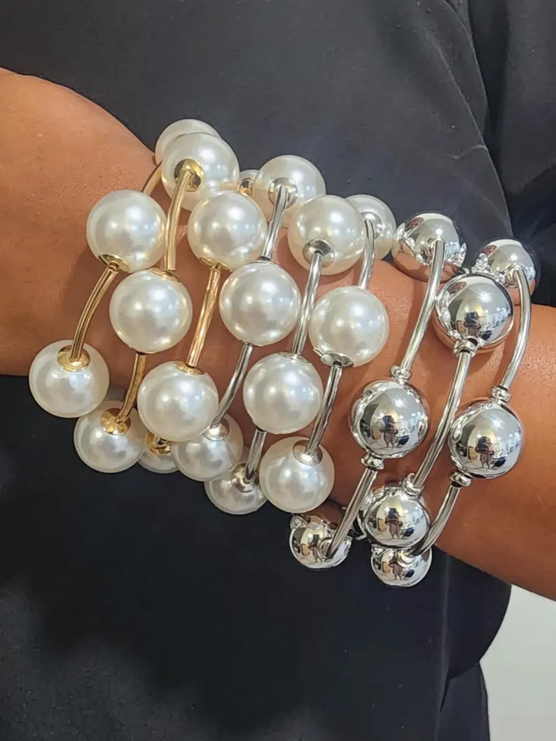 Chunky Pearl Bead Blessing Bracelet \u2013 Stackable Set of 3 - Etsy | Etsy (Global)