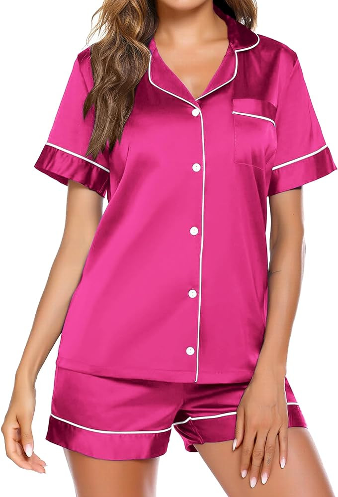 Ekouaer Pajamas for Women Set Silk Satin Pjs Button Down Sleepwear Summer Loungewear Top and Shor... | Amazon (US)