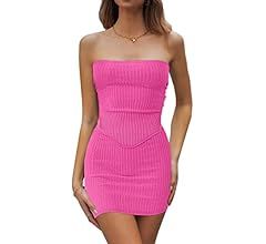 Womens Sexy Summer Two Piece Outfits Bandeau Going Out Crop Tops Bodycon Skirt Sets Mini Dress | Amazon (US)