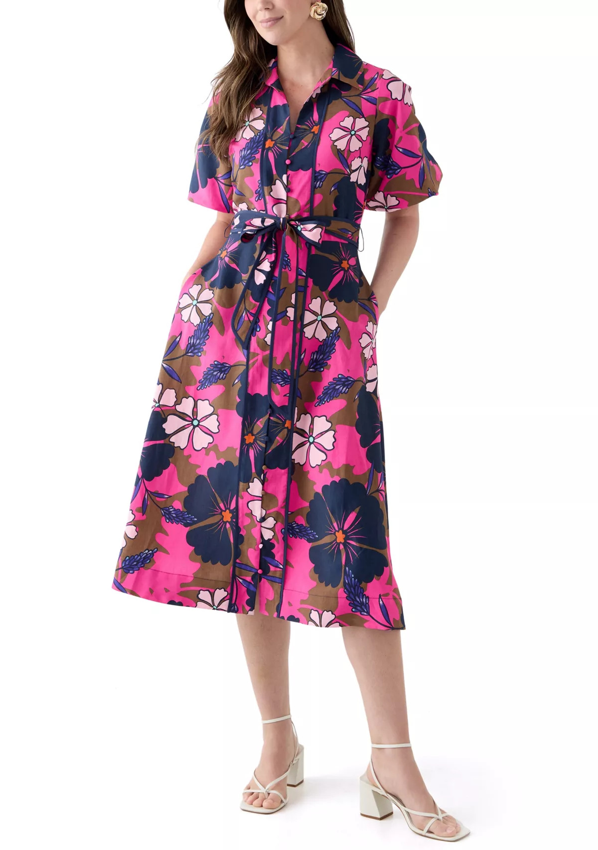 Crown & Ivy™Women's Puff Sleeve Printed Collared Maxi Dress with Tie Waist | Belk