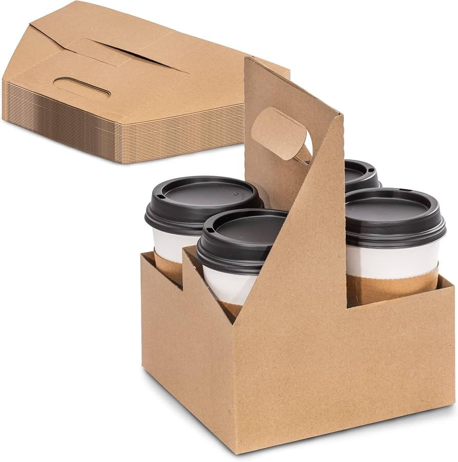 FMP Brands 4 Cup Disposable Drink Carrier with Handle, 25 Pack Kraft Paperboard Handled Drink Car... | Amazon (US)