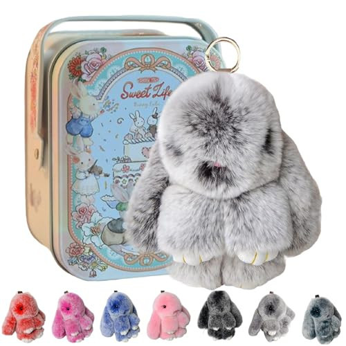 Plush Pomlulu Bunny Keychain, Cute Soft Bunny Lulu Keychain with Tin Box, Cute Easter & Christmas Gift (Light Gray) | Amazon (US)