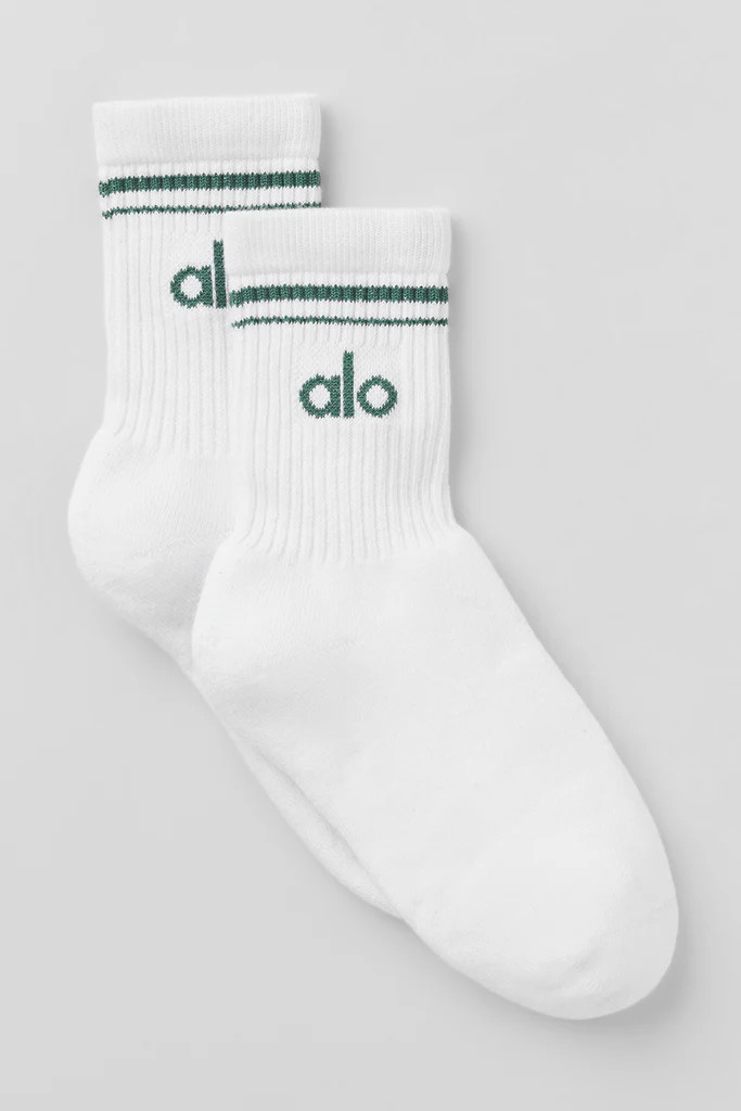 Unisex Half-Crew Throwback Sock - White/Clover Green | Alo Yoga (US)