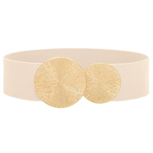 SANSTHS Women Wide Stretchy Belt for Dresses Fashion Elastic Waistband Belt with Gold Buckle Cinch Waist Belt ，Beige,S | Amazon (US)