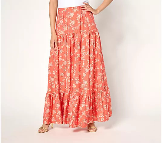 Peace Love World Boheme Regular Printed Tiered  Maxi Skirt - QVC.com | QVC