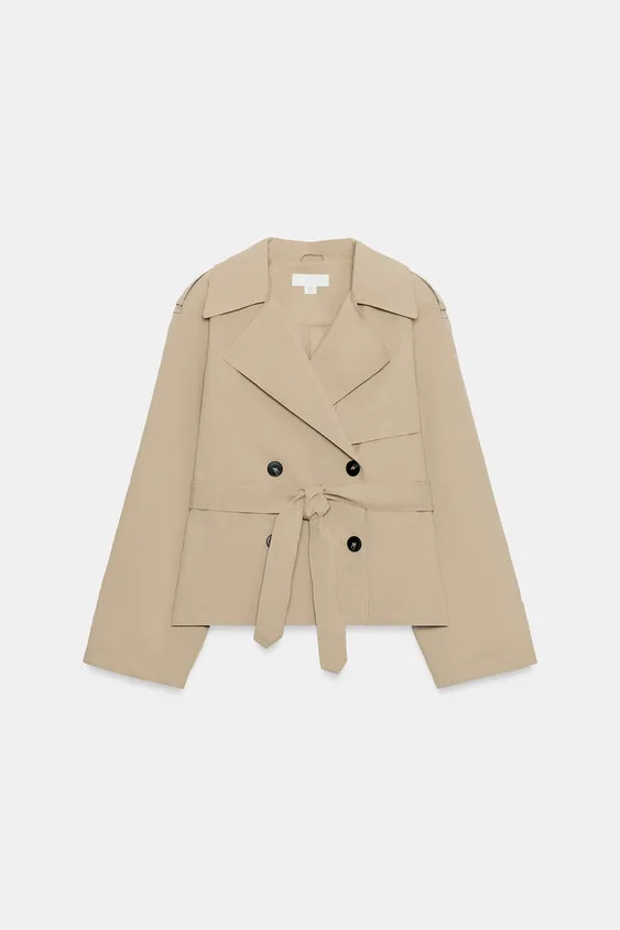 SHORT TRENCH COAT WITH SHOULDER PADS AND BELT | Zara US