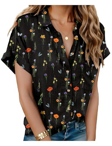 HOTOUCH Linen Shirts for Women Cotton Tops Womens Blouses Dressy Casual Boho Spring Boho Fashion Hawaiian Beach Vacation | Amazon (US)