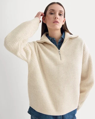 Everlane Half-Zip Sweater in Luxe Merino | Heathered Oat | XS | Everlane