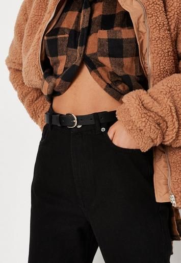 Black Faux Leather Plain Gold Buckle Belt | Missguided (UK & IE)