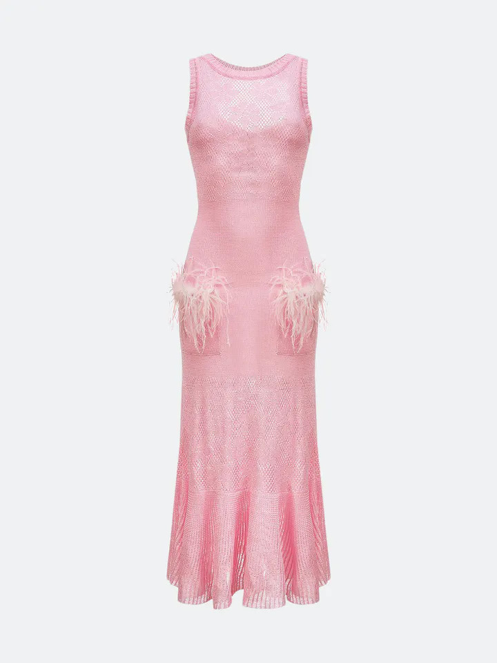 Pink Knit Dress With Feather Details | Verishop
