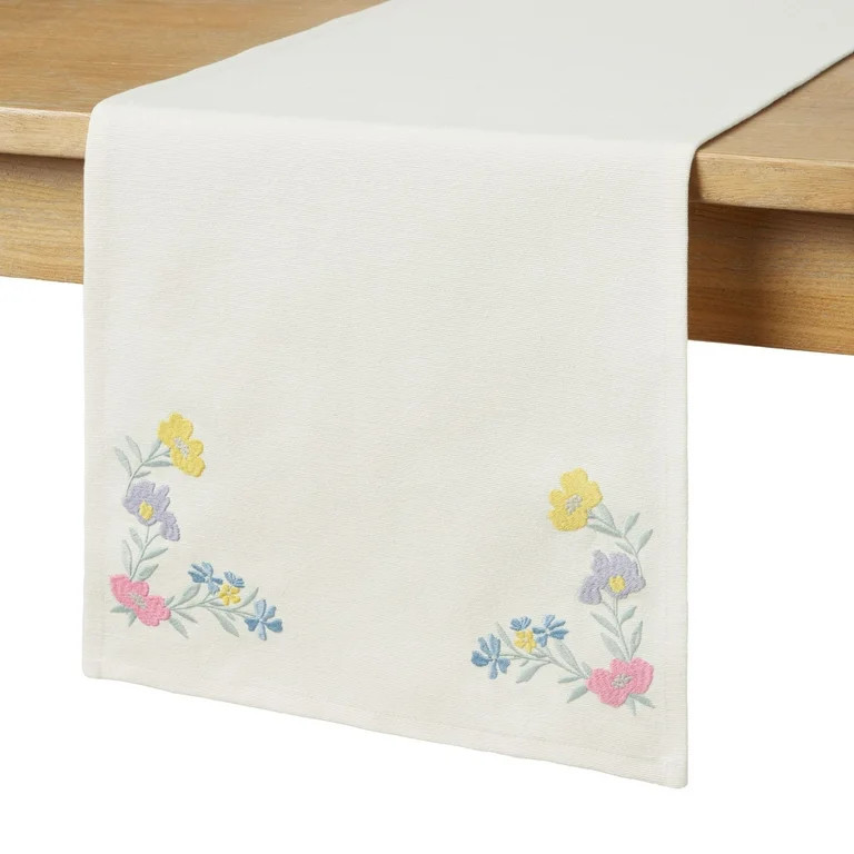 Way to Celebrate Embroidered Wildflower Table Runner, Ivory, 14"W x 72"L - Walmart.com | Walmart (US)