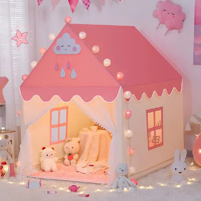 Kids Play Tent with Thick Mat & Star Lights - Indoor Princess Tent for Toddlers, Pink Mesh Playhouse with Breathable Windows, Safe Non-Toxic Fabric, P | Wayfair North America