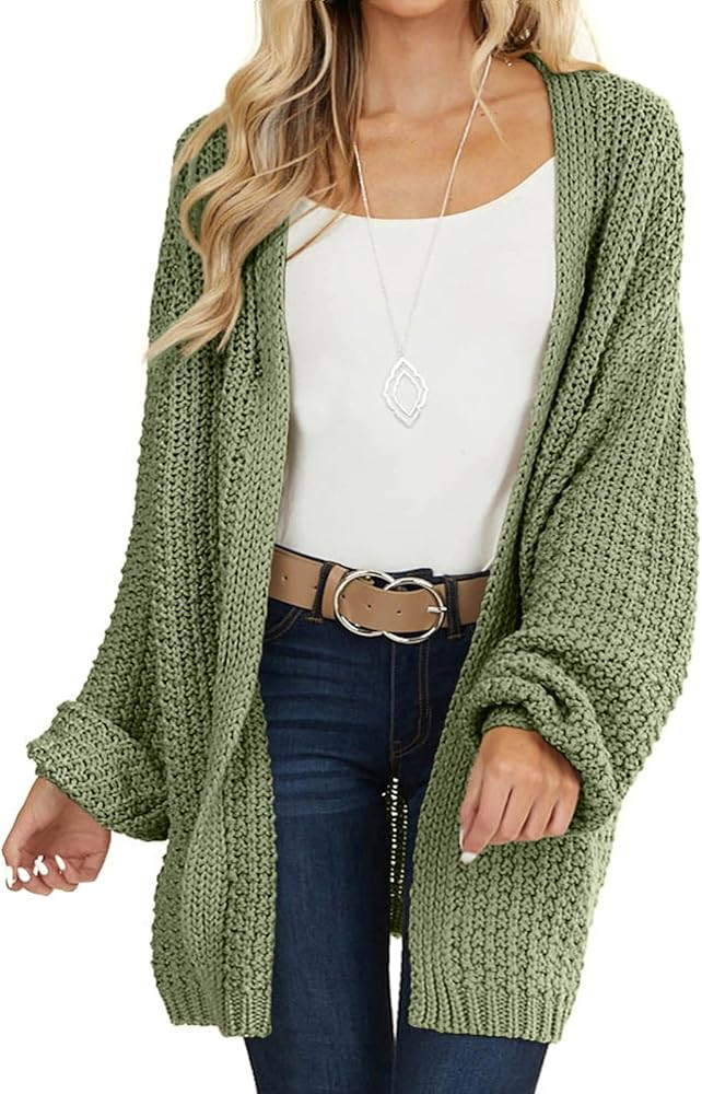 MEROKEETY Women's 2023 Fall Open Front Chunky Knit Sweater Oversized Lantern Sleeve Cardigan Outw... | Amazon (US)