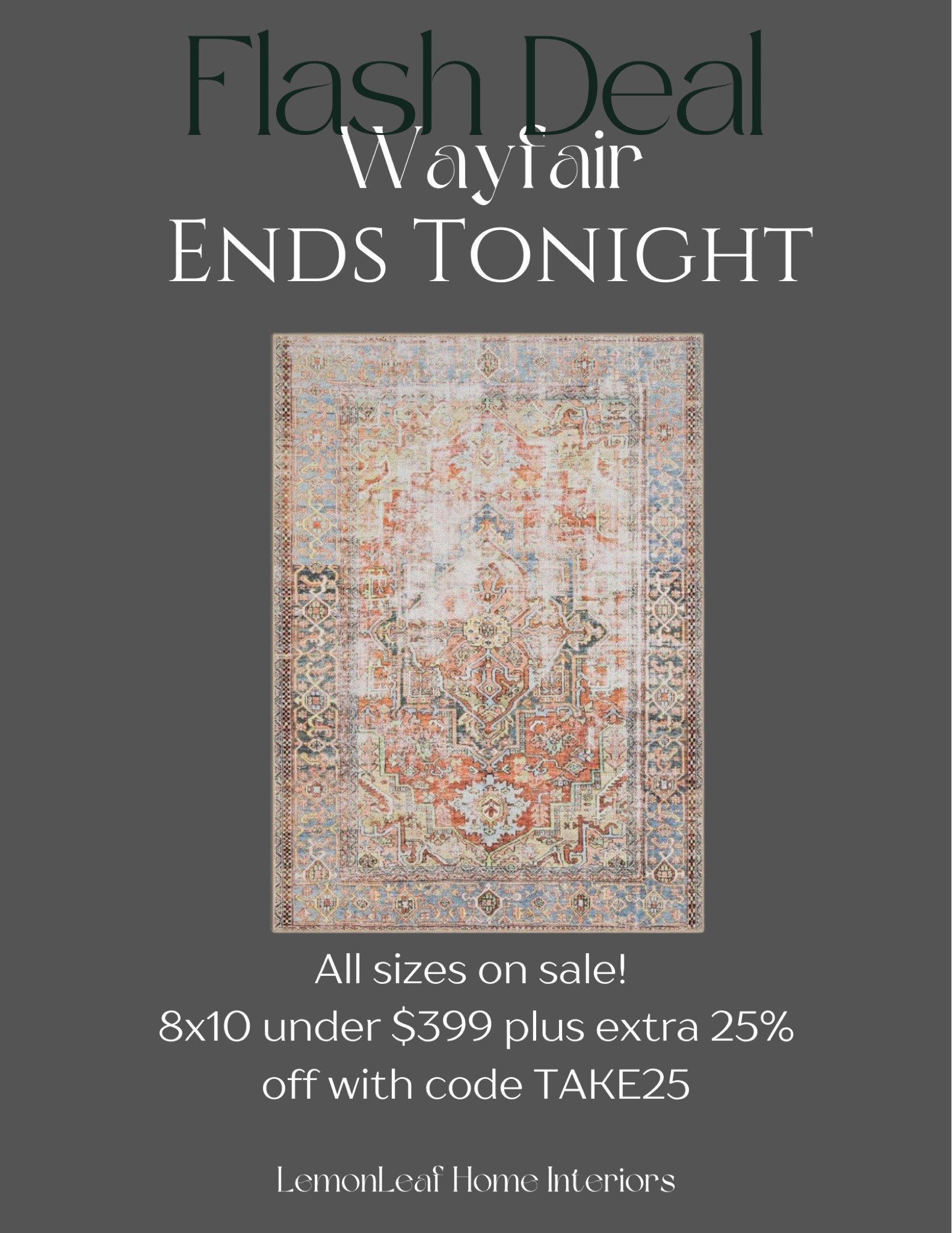Gorgeous traditional rug on Black Friday deal at Wayfair. I love to mix traditional pieces with modern for a timeless and curated design. 



#LTKstyletip #LTKCyberWeek #LTKhome