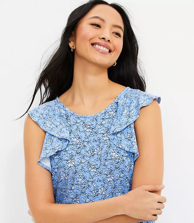 Floral Ruffle V-Back Swing Dress | LOFT