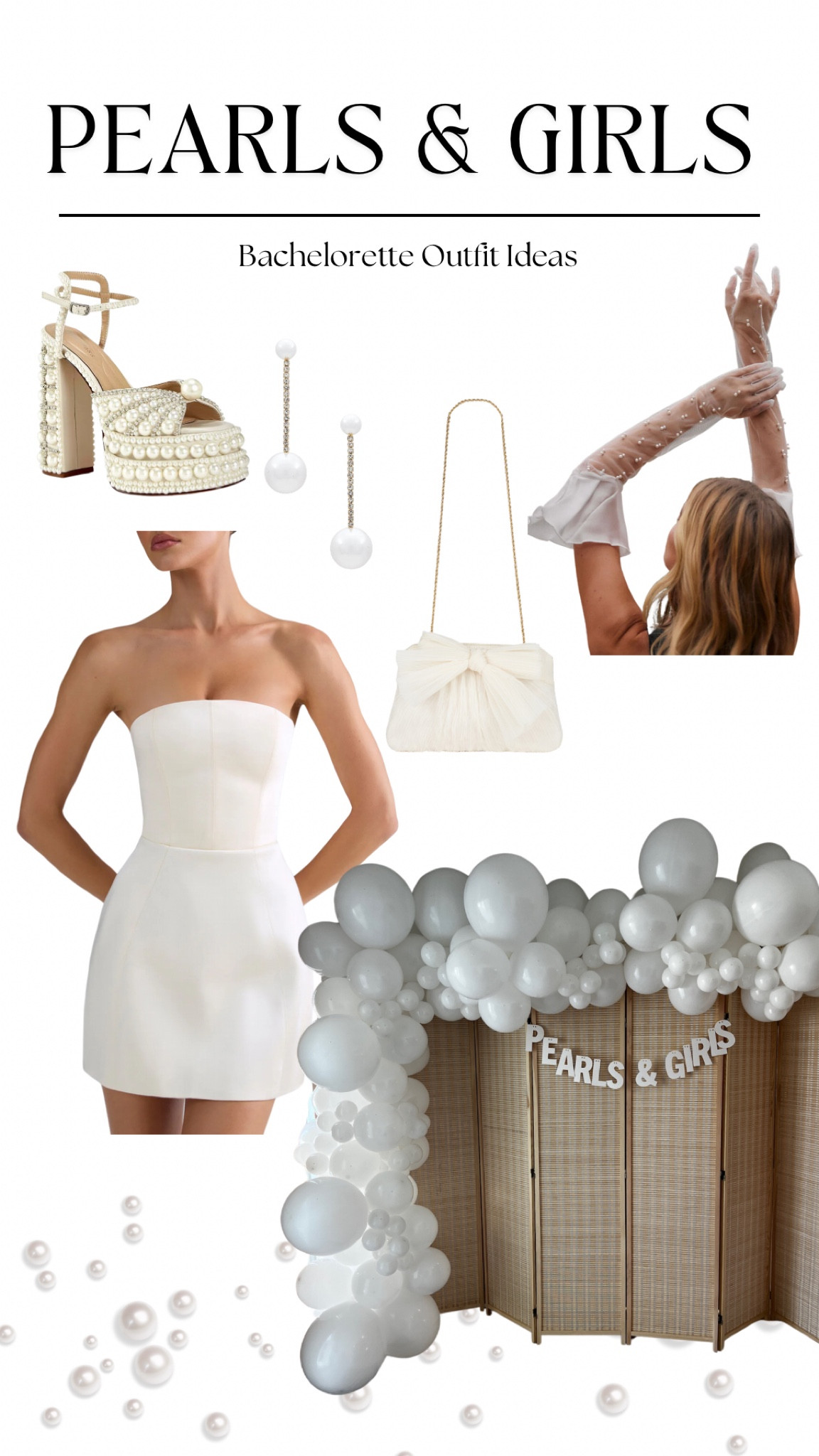 Rock a classic strapless white mini dress paired with chic sheer gloves adorned with pearls, stunning pearl drop earrings, and pearl-studded heels for that extra glam touch!

#LTKWedding #LTKStyleTip