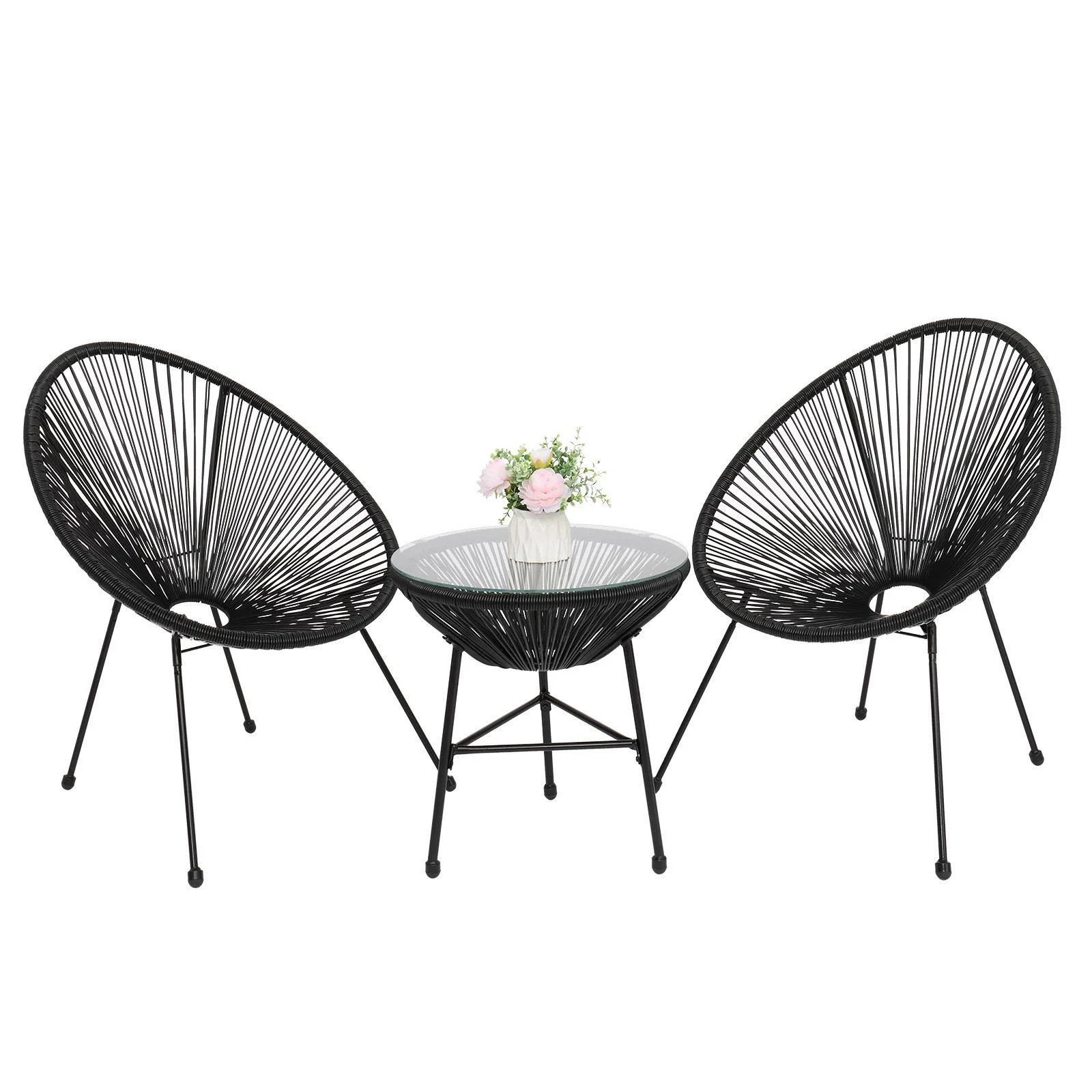 Zimtown 3 Piece Bistro Steel Outdoot Bistro Set Patio Table Sets, Black | Walmart (US)