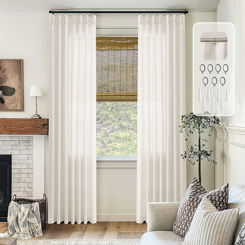 Natural Pinch Pleated Linen Curtains 84 Inch Length for Living Room Bedroom Semi Sheer Pleat Drap... | Amazon (US)