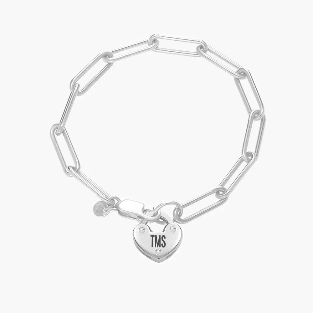 Heart Charm Lock Bracelet - Silver | Oak & Luna (US)