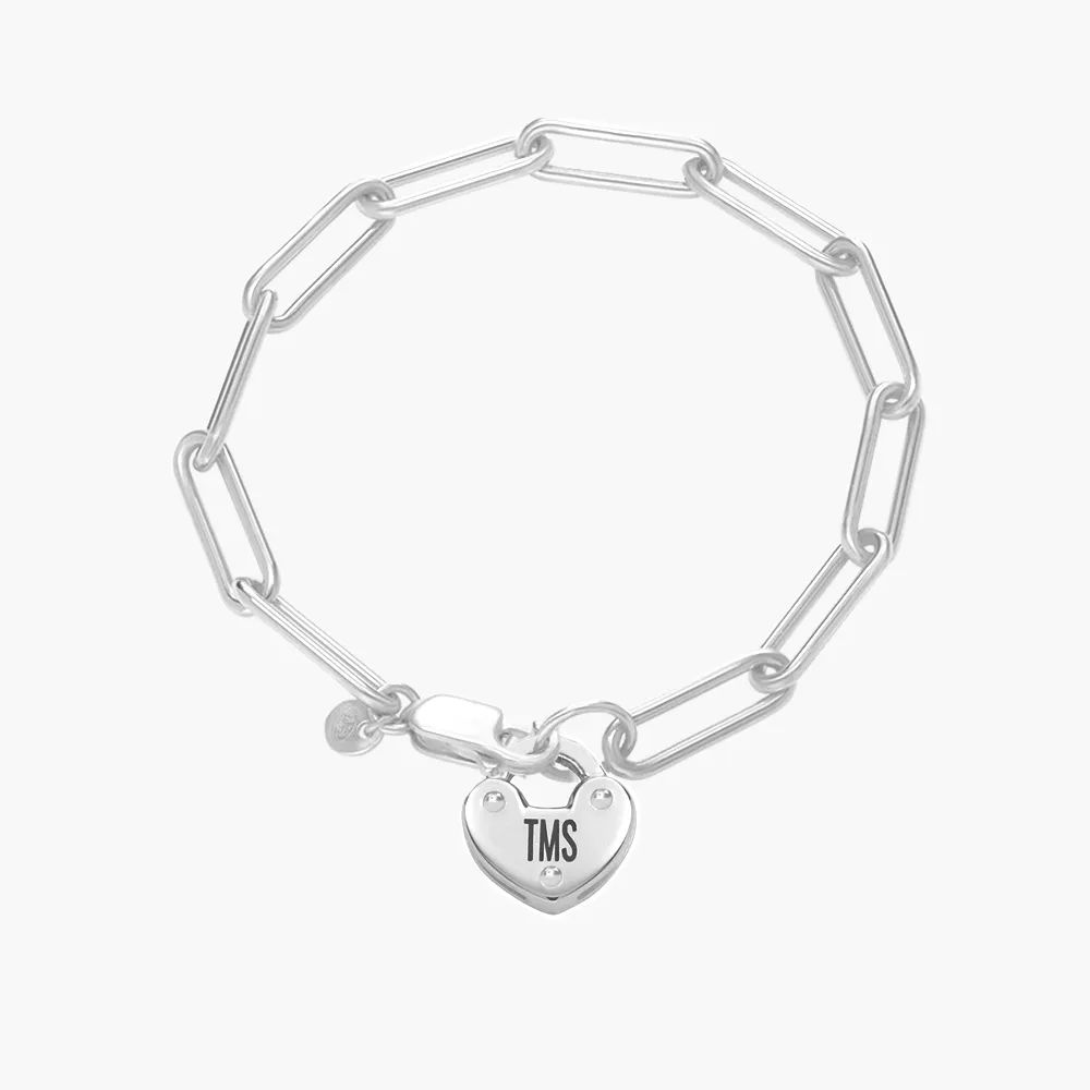 Heart Charm Lock Bracelet - Silver | Oak & Luna (US)