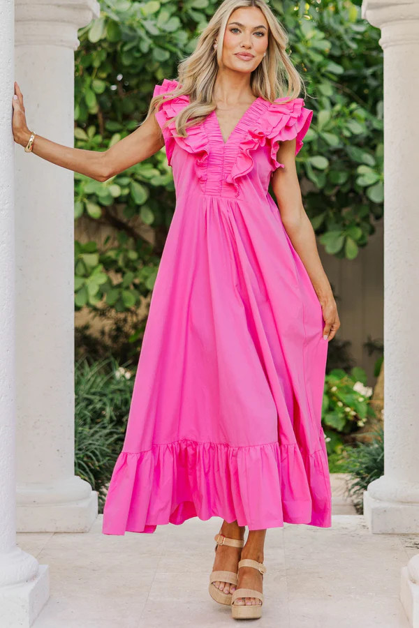 The Creative Pink Ruffled Midi Dress | The Mint Julep Boutique