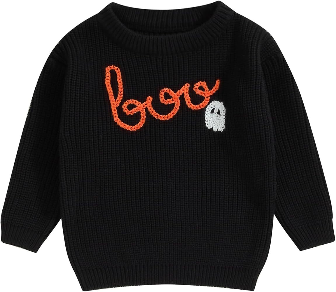 Little Kids Boy Girl Halloween Outfit Pumpkin/Boo Embroidery Knitted Sweater Warm Fall Winter Pul... | Amazon (US)