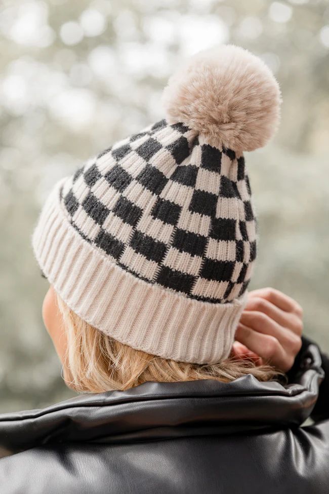 Black and Cream Checkered Beanie | Pink Lily