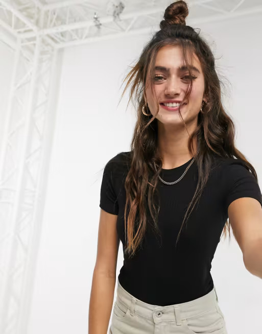 Monki ribbed crop t-shirt in black | ASOS (Global)