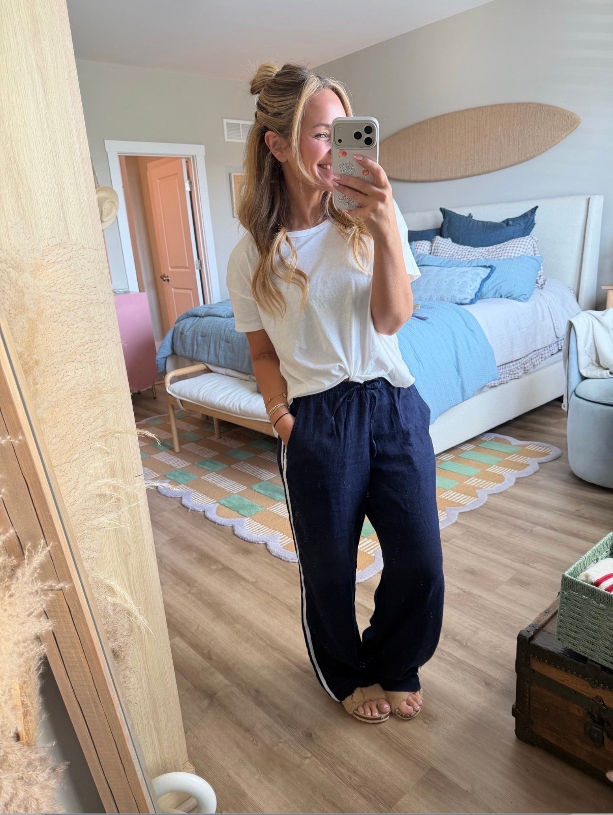 The kind of outfit I keep reaching for all summer ☀️

A relaxed white tee, flowy linen pants, and comfy sandals = the easiest outfit formula when you want to look put together without trying too hard. These navy linen pants are lightweight, flattering, and somehow make every basic top look chic.

Perfect for errands, vacation, lunch dates, or just surviving the heat in style.

#LTKStyle #LTKSeasonal #LinenPants #SummerOutfit #CasualChic #CoastalStyle #VacationOutfit #EverydayStyle #NeutralStyle #EffortlessFashion #SummerWardrobe #PetiteStyle #ComfortableFashion #LTKFinds #CapsuleWardrobe