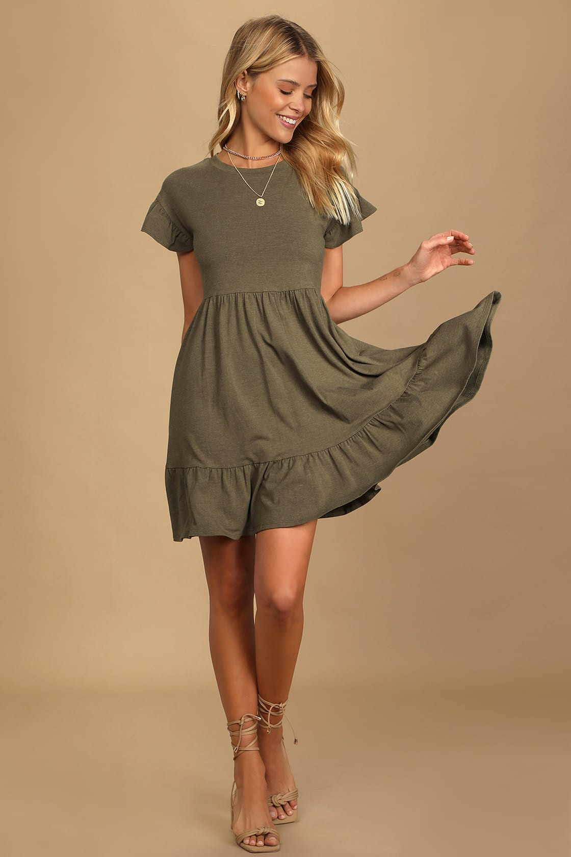 Sweetest Style Olive Green Tiered Babydoll Dress | Lulus
