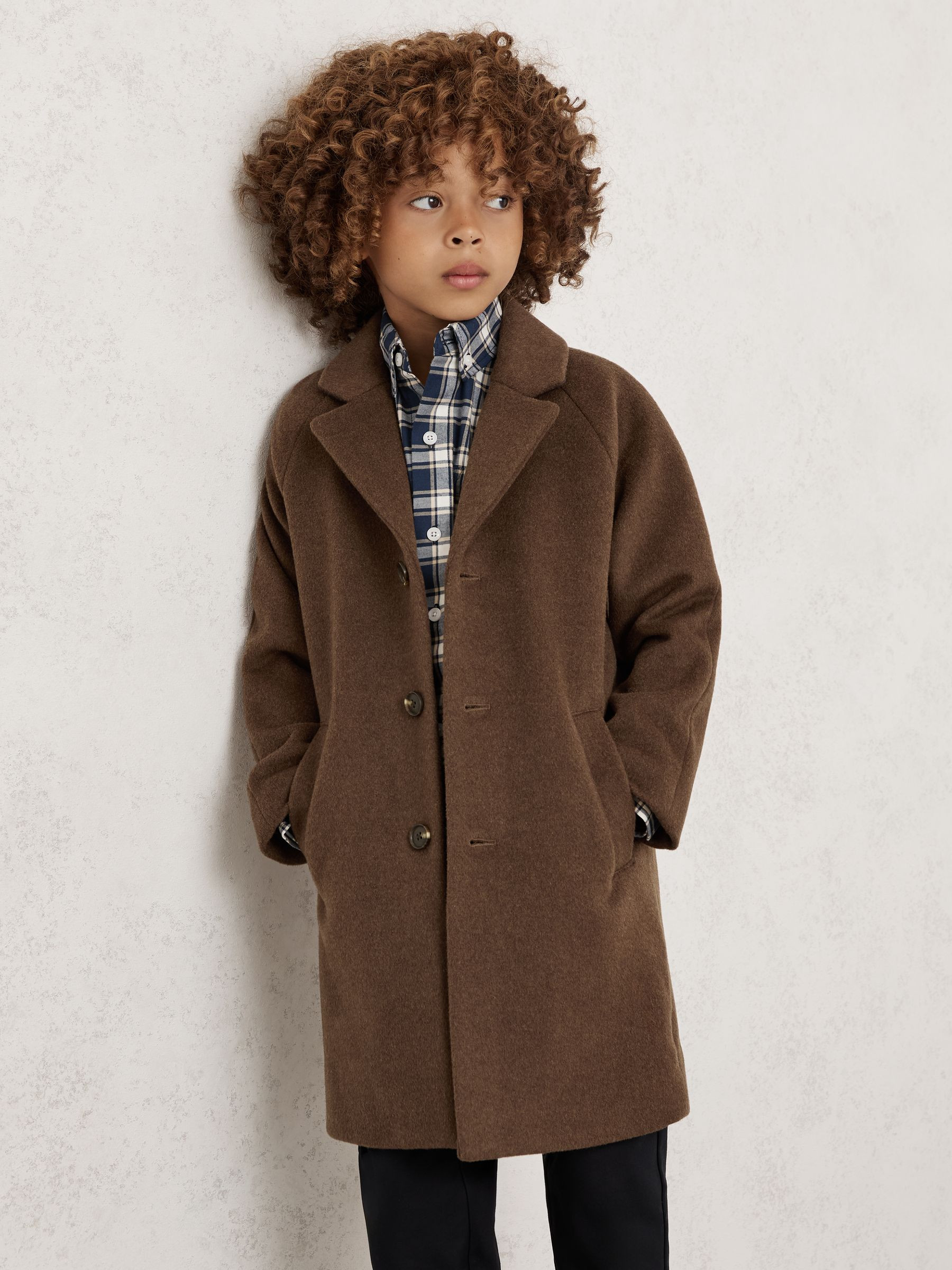 Reiss 3-9 yrs Wool-Blend Raglan-Sleeve Overcoat in Light Brown - REISS | Reiss UK