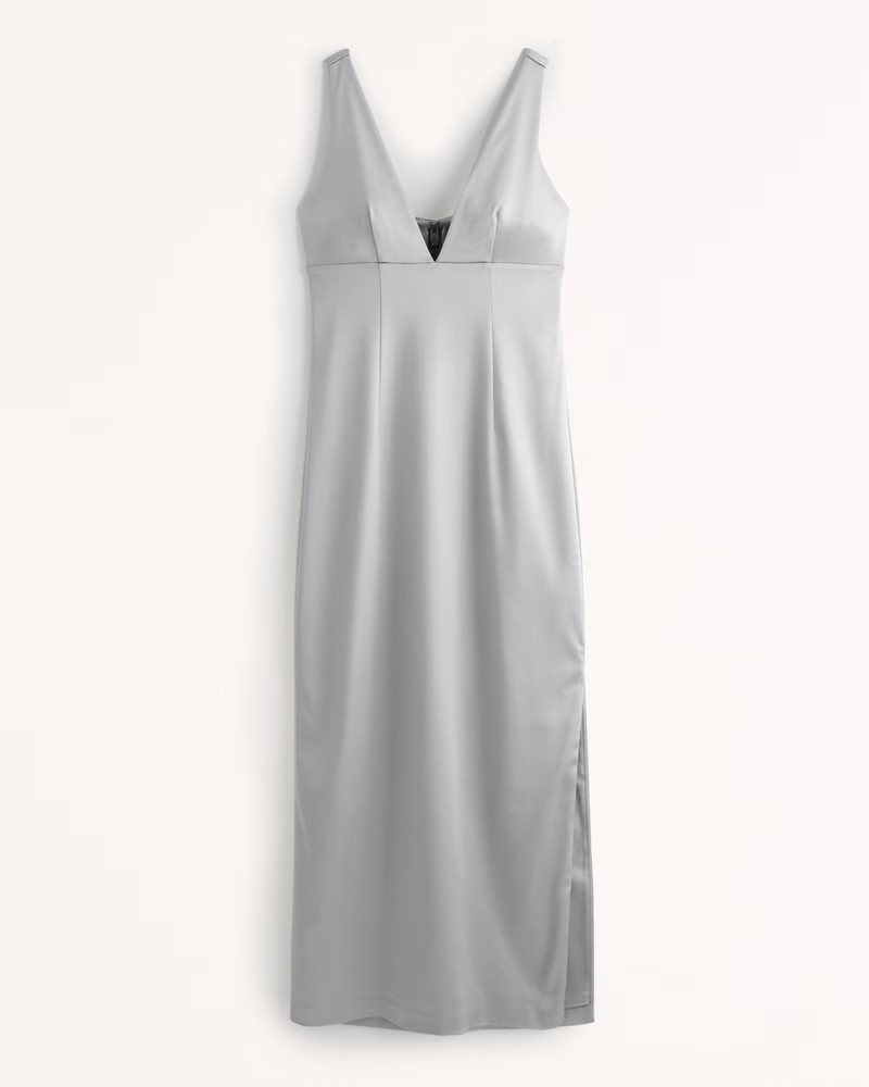 Satin Sculpt Plunge Midi Dress | Abercrombie & Fitch (US)