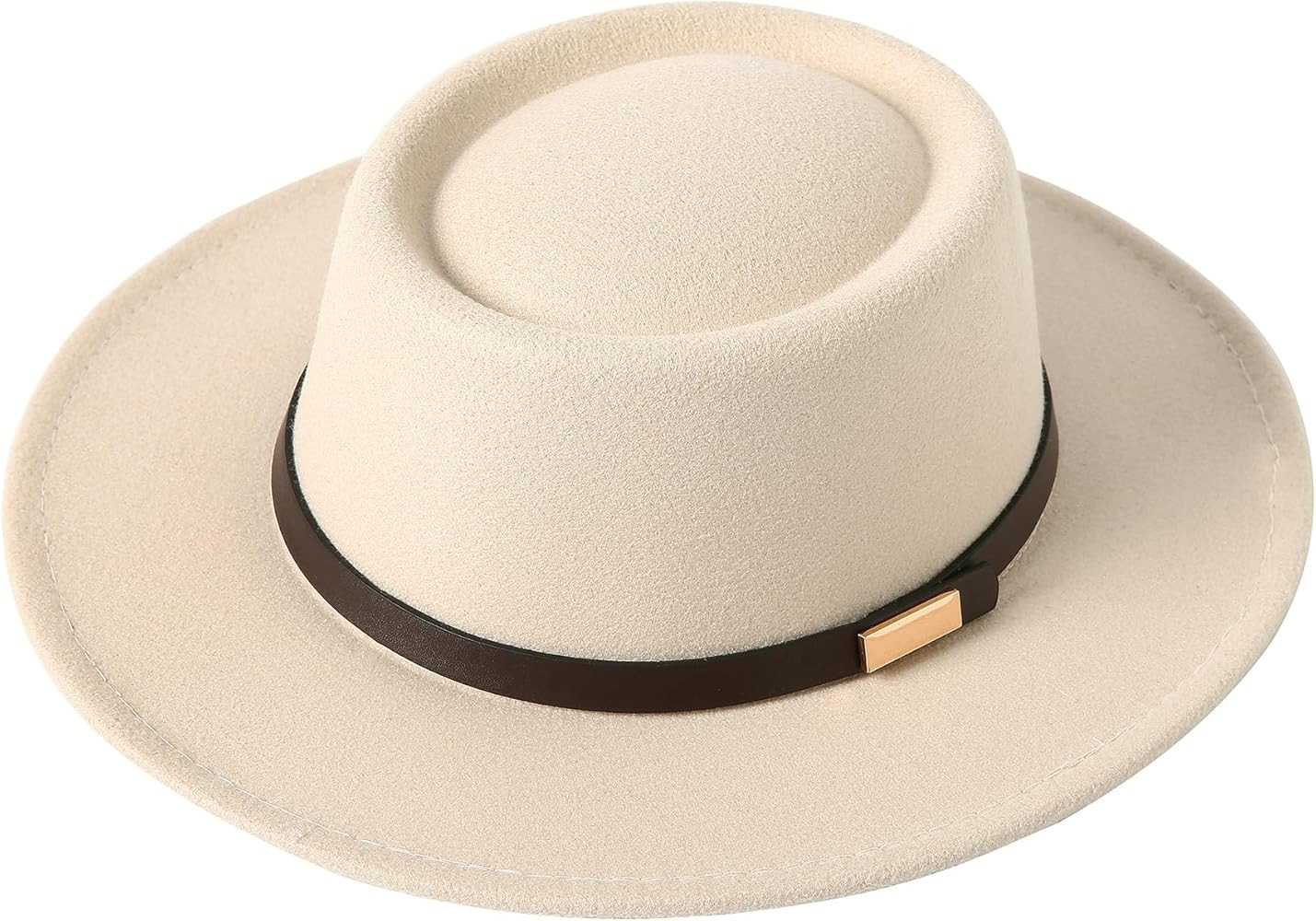 Lanzom Women Vintage Wide Brim Warm Wool Fedora Hat Belt Panama Hat Felt Jazz Hat | Amazon (US)