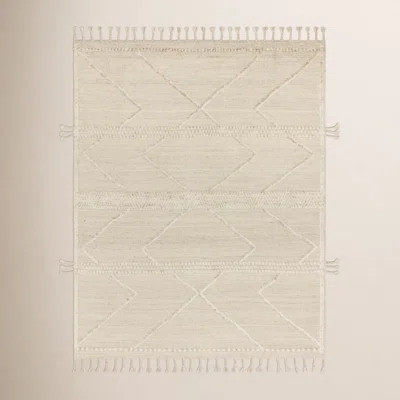 Hanna Geometric Hand-Knotted Wool Beige/Ivory Area Rug | Wayfair North America