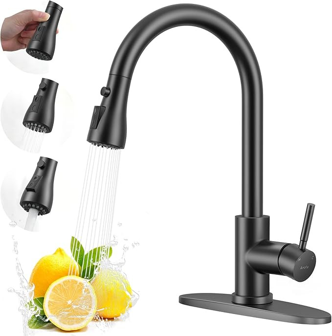 Arofa Matte Black Kitchen Faucet, Kitchen Sink Faucet with Pull Down Sprayer Single Handle Stainl... | Amazon (US)