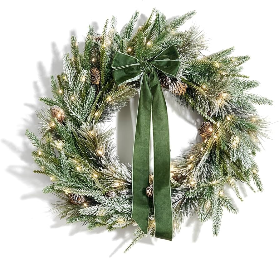 LampLust Cypress Christmas Wreath with Lights, 22 Inch Wreath with 100 Battery Operated LED Light... | Amazon (US)
