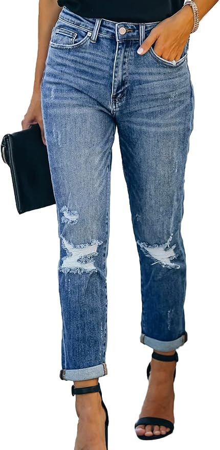 Lesore Womens High Waist Stretch Distressed Jeans Destroyed Denim Pants | Amazon (US)