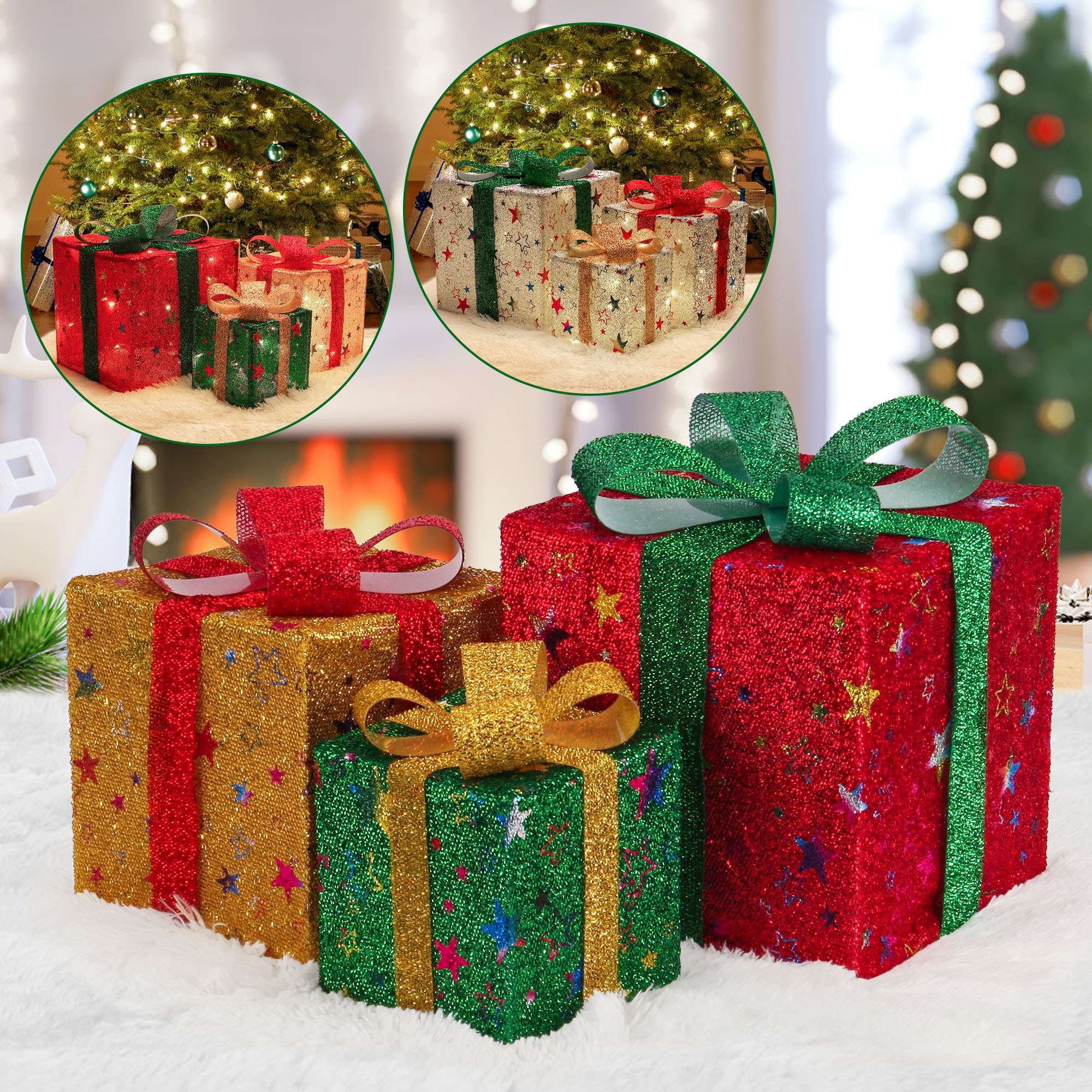 Spencer Christmas Decorations, Set of 3 Festive Lighted Gift Boxes for Stunning Holiday Decor, LE... | Walmart (US)