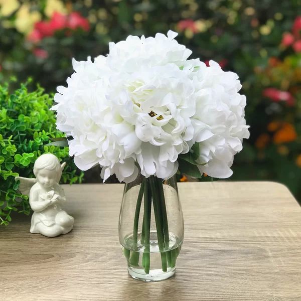 Silk Peonies Floral Arrangement in Vase | Wayfair North America