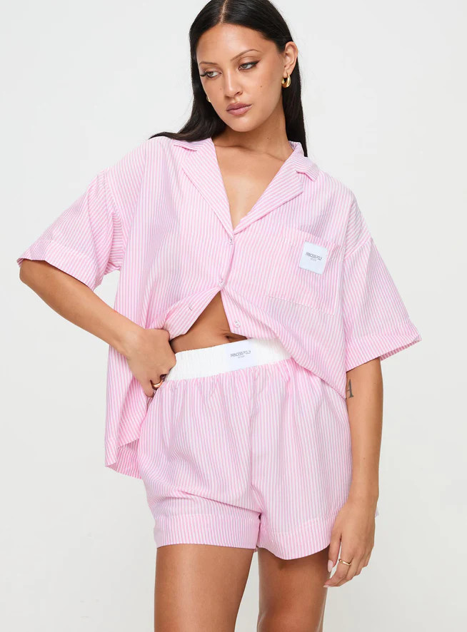 Early Riser Sleep Shorts Pink Stripe | Princess Polly AU