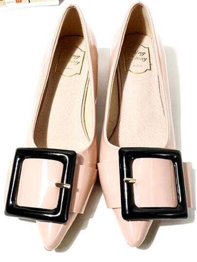 Pink Oversized Rentangle Buckle Featured Flats | SHEIN