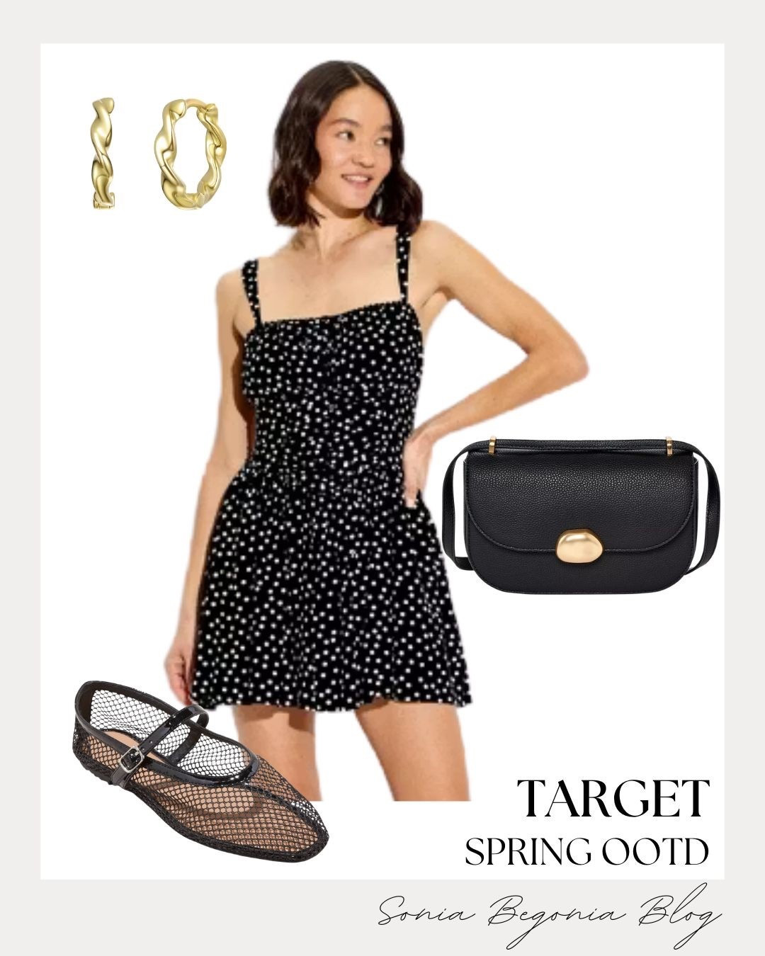 Polka Dots, Mesh, & Gold Accents! ⚫️

Embrace the classic-meets-cool aesthetic with this perfectly balanced spring look from Target! ✨

I am obsessed with the statement piece: a sweet black and white polka dot mini dress with a square neckline and a playful silhouette. I paired the feminine dress with the season's hottest footwear trend—mesh Mary Jane flats in sleek black. Finish the look with a structured black crossbody bag featuring a gold hardware detail and twisted gold hoop earrings for a polished touch—all under $30!

#OOTD
#TargetStyle
#PolkaDotDress
#MeshFlats
#MaryJanes
#SpringOutfit
#TargetFinds
#CrossbodyBag
#GoldHoops
#SpringFashion
#MinimalistStyle
#LTKStyle
#AffordableStyle
#SpringLook
#StylingInspo

#LTKspring #LTKspringtrends #LTKootd